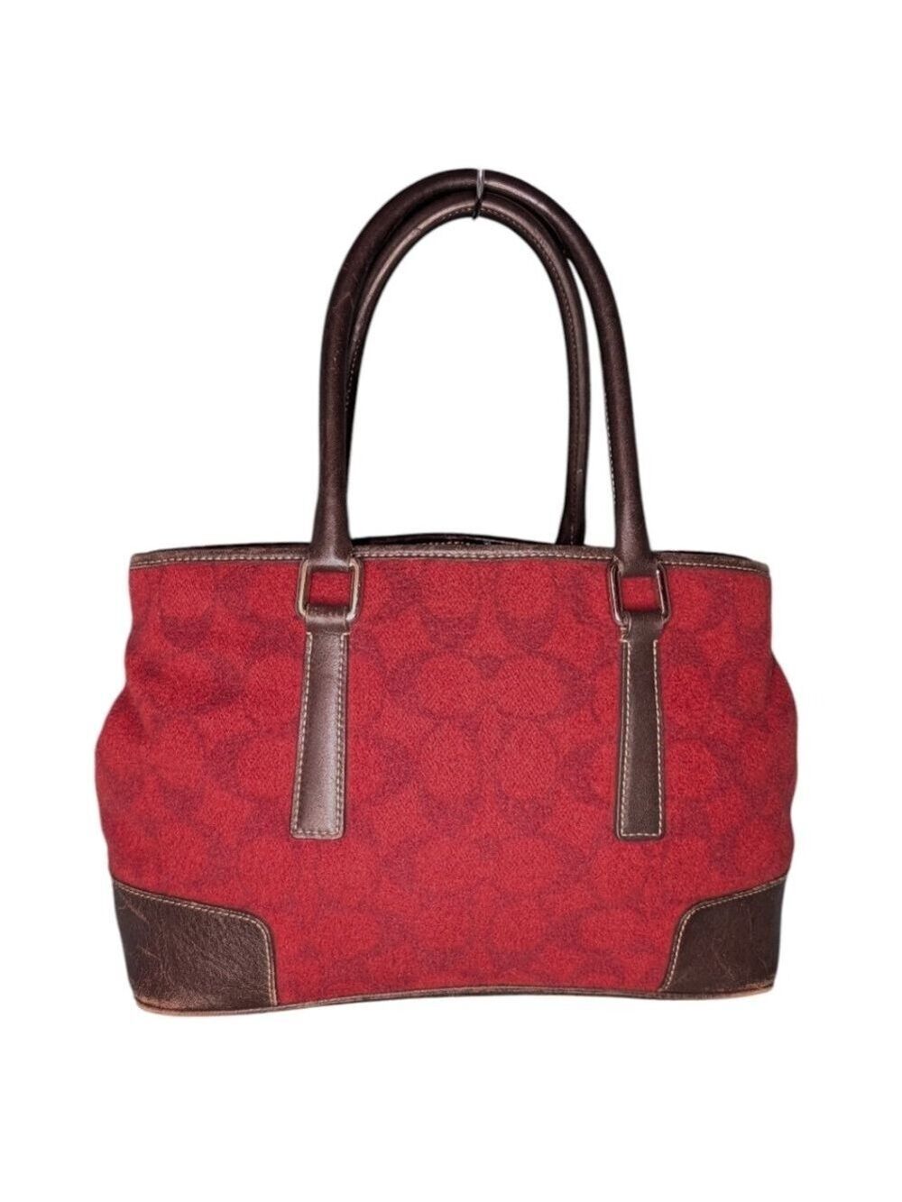 Vintage Coach • Signature Wool & Leather Tote Bag F1J-7723 Burgundy Oxblood Y2K